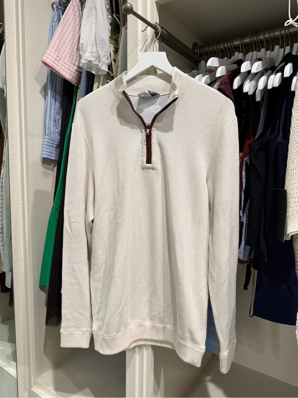 Daniel Cremieux Cream Quarter-Zip Sweater with Brown Placket